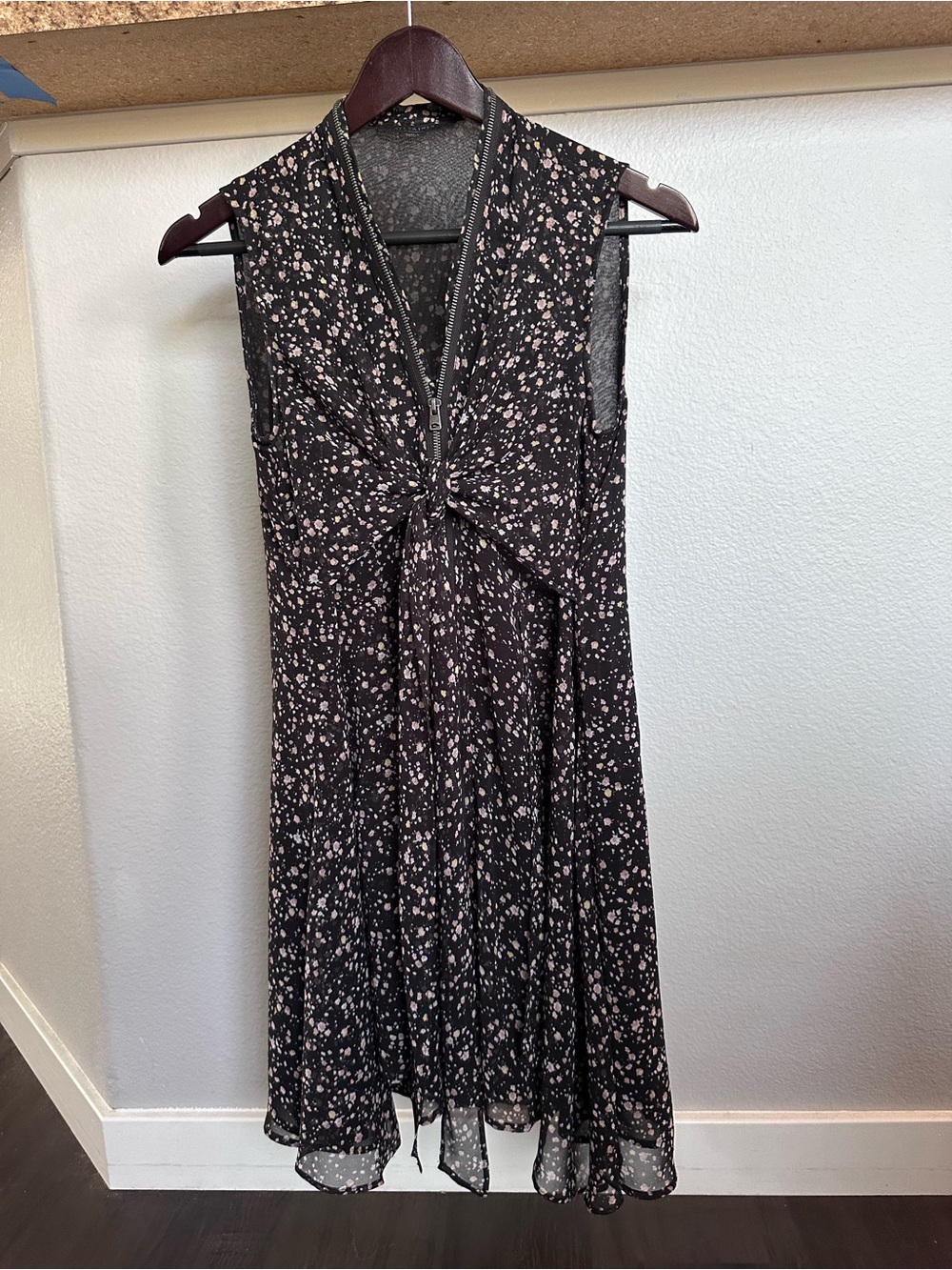AllSaints Black Floral-Print Zip Dress